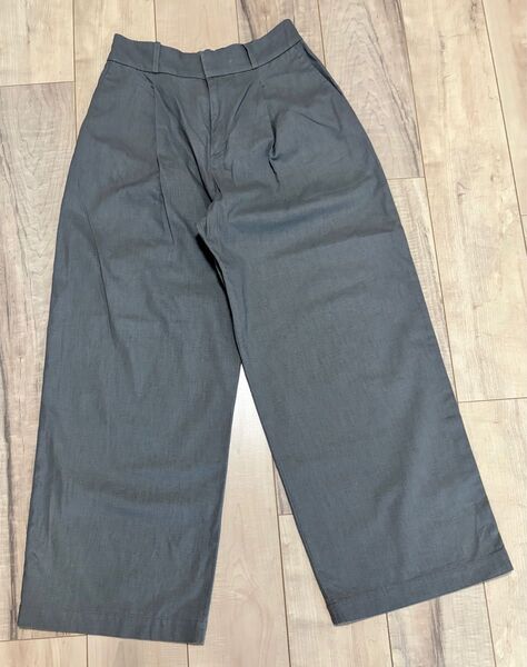 【美品】ユニクロ リネン ワイドパンツ グレー ワイドパンツ ユニクロ タックワイドパンツ