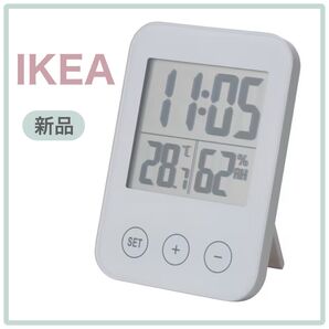 【新品/未開封】IKEA イケア 時計 ホワイト(スロッティス)温度計 湿度計 温湿度計 置時計 デジタル温湿度計