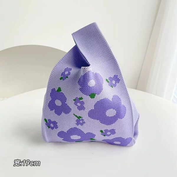 トートバッグ ニット かぎ編み サブバッグ エコバック バック 花 フラワー 紫