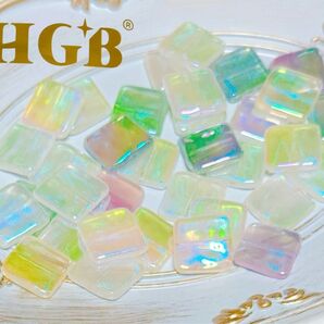 HGBブランド オーロラクリア スクエアビーズ 1セット5個 200円