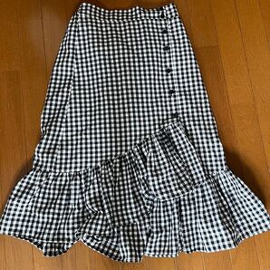 ☆ギンガムチェック フリルスカート アシンメトリー モノトーン