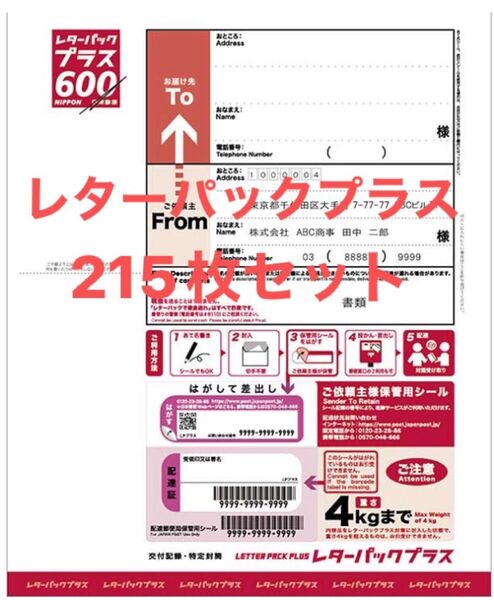 日本郵便 レターパックプラス 600円 未使用 新料金 現行柄 料額