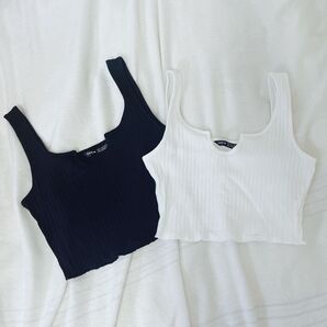 SHEIN リブニットキャミソール 白黒 2枚セット