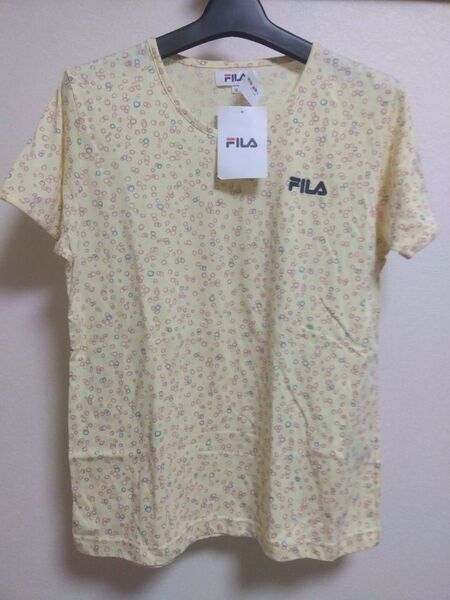 新品未使用 半袖Tシャツ FILA GUNZE イエロー黄色 Mサイズ総柄 総柄tシャツ フィラ グンゼ