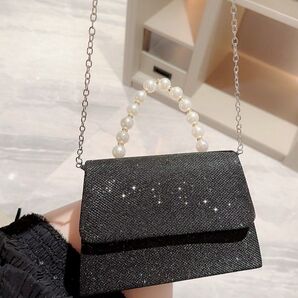 2wayパーティバッグ ハンドバッグ 結婚式 パーティーバッグ ブラック お呼ばれ 黒 成人式 高見え