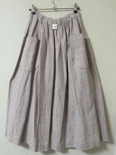 新品 未使用 kasumi yaoita ヤオイタカスミ モモンガ スカート ロングスカート リネン100 ウエストゴム 麻