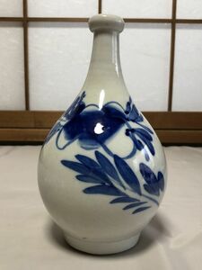 【古伊万里/伊万里　呉須染付】　草花文瓶/大徳利　胴径13cm　高22.2cm　K0624D