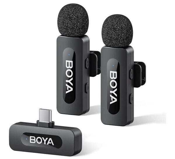 Boya V20 ワイヤレスピンマイク USB-C 伝送距離50m、ノイズ削減、9Hバッテリー寿命&オムニ指向性ラペルマイク