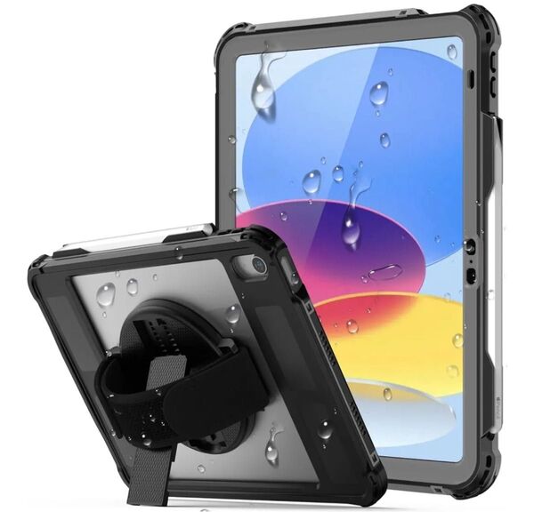 iPad 10、11世代 ケース IP68規格 完全防水 防塵 耐衝撃 ペン収納 保護フィルム付 360°回転スタンド