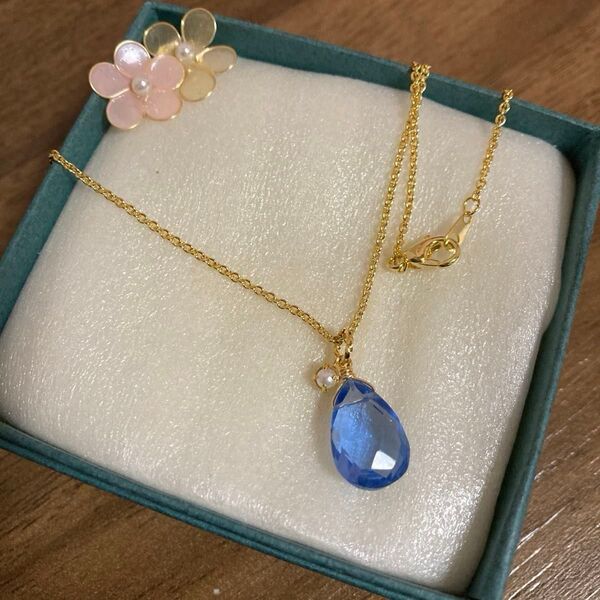 再販可能 タンザナイトカラークォーツのネックレス k16gp ハンドメイド