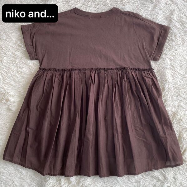 niko and… ニコアンド Tシャツ M〜Lバックギャザー 異素材 ブラウン コットン100%