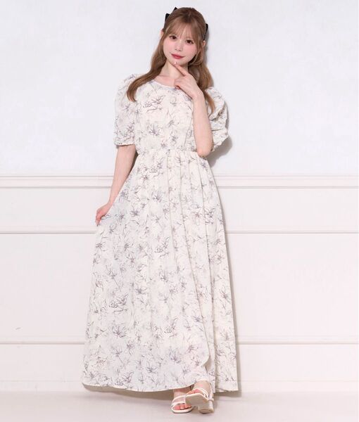 apres jour パフスリーブ花柄ワンピース フリーサイズ ロングワンピース 半袖