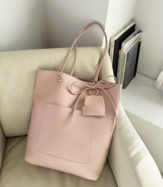 WEB限定/ポーチ付き大人トートバッグ ナイスクラップ NICE CLAUP ピンク レザー ハンドバッグ 大容量 A4