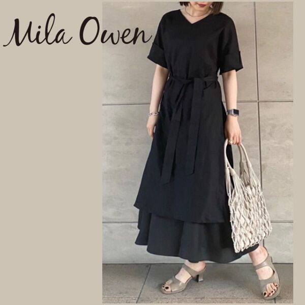 Mila Owen ミラオーウェン デザインスリーブレイヤードワンピース リネン