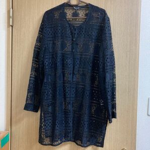 【美品】日本製 レースロングカーディガン 黒 L