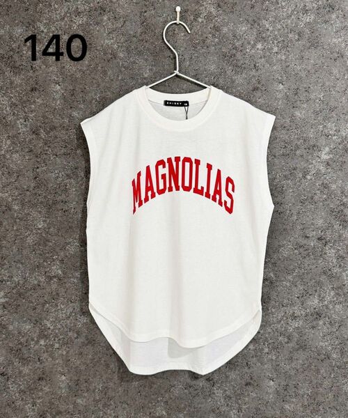 【新品】THE CASUAL★人気!ロゴ入りビッグシルエットプリントノースリーブTシャツ/韓国子供服/綿100%★ホワイト白140