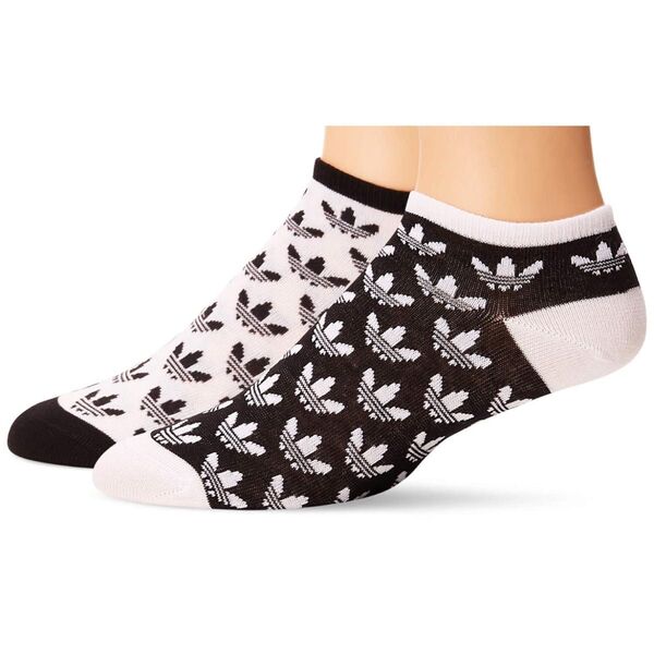 【新品】adidasアディダスオリジナルス★人気トレフォイル総柄スニーカーソックス2足/ショートアンクル丈靴下★白黒20-22cm