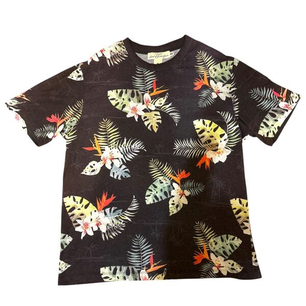 L.O.G.G × H&M メンズL ハワイアンなハイビスカス柄ブラック系の落ち着いた着心地の良いアロハなTシャツ
