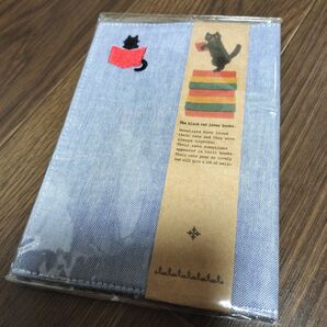 【新品】黒猫 ブックカバー ブルー