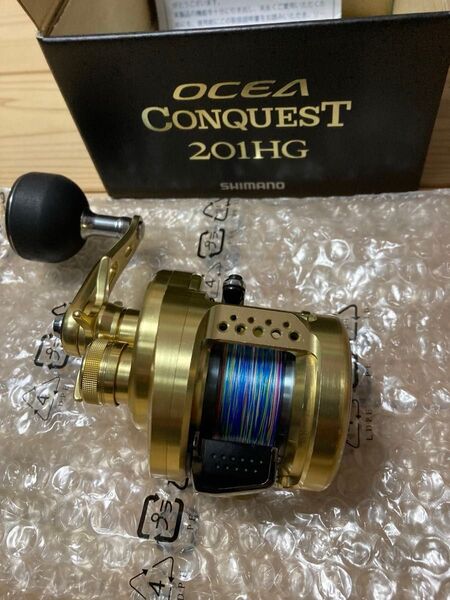 美品 SHIMANO シマノ 14 オシアコンクエスト 201HG ベイトリール PEライン付き