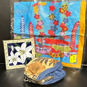 【和の小物3点】七宝焼きコースター/がま口ポーチ/沖縄琉球びんがたハンカチ