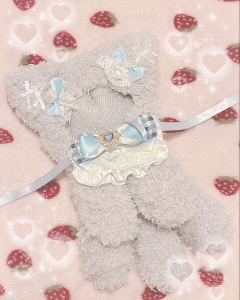 おすわり ぬい服 16cm 着ぐるみ ねこ グレー ブルー ホワイト