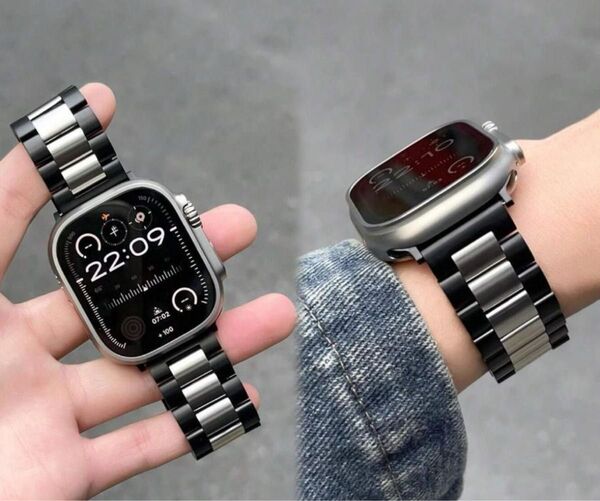 ブラック×ステンレス AppleWatchバンド49/46/45/44/42mm Apple Watch アップルウォッチ