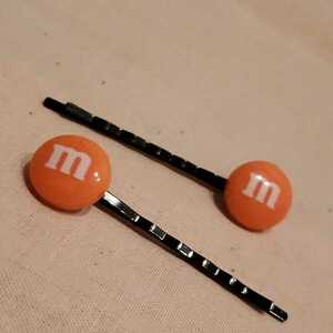 ハンドメイド♪ヘアピン スイーツ/M＆M's(オレンジ) 2個組