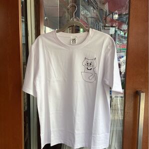 US maker ポケットTシャツ 猫 プリント ホワイト