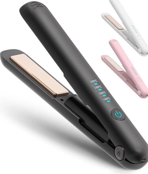 プロ仕様ヘアアイロンコードレス2WAY カール ストレート 温度調整 自動電源OFF 誤起動防止 持ち運び便利 男女兼用 ブラック