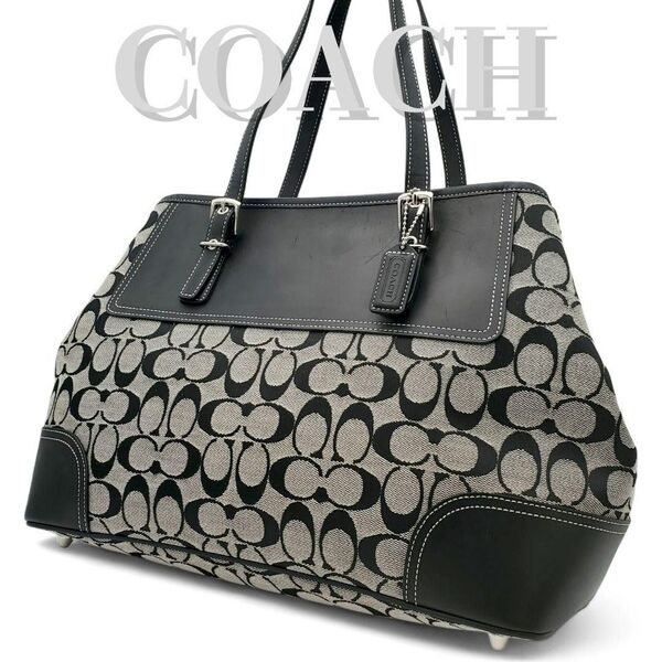 COACH トートバッグ シグネチャー キャンバス レザー A4可 肩掛け