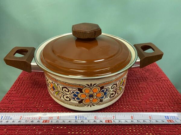 新品未使用品!!昭和レトロ アンティーク 花柄ホーロー 両手鍋