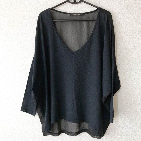 VENCE EXCHANGE 切替 シフォン トップス カットソー 長袖 F