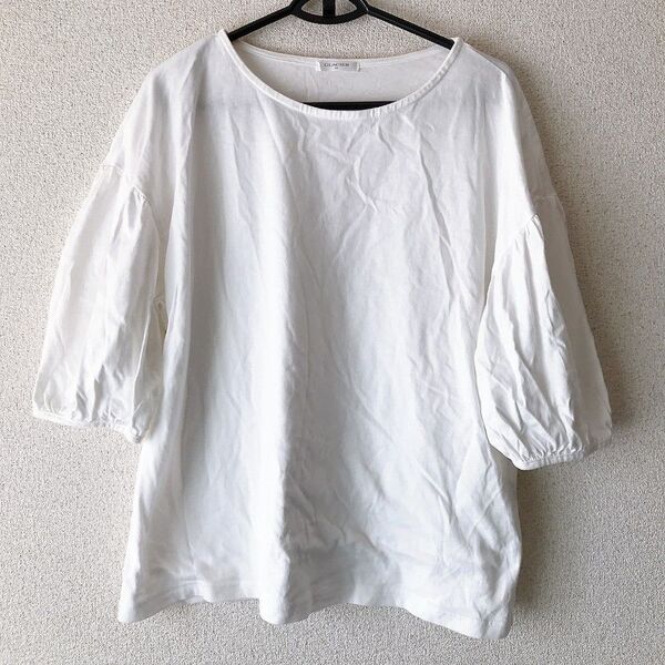 グラシア 五部袖 カットソー プルオーバー Tシャツ 白 LL ゆったりめ