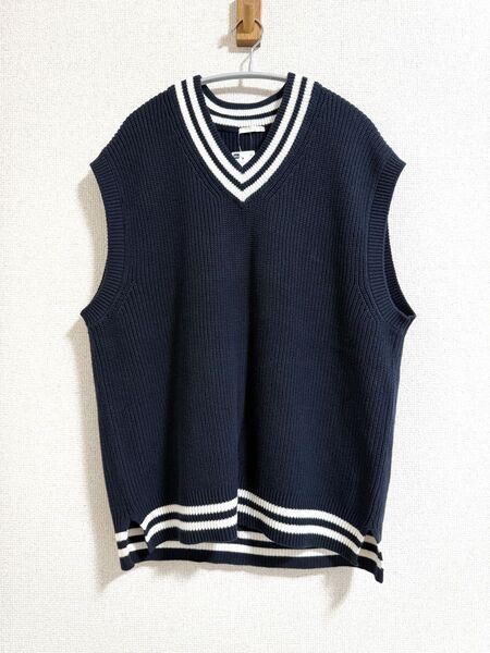 新品!GU チルデンニットベスト 紺 Vネック M/フレッドペリー FRED PERRY スクールベスト スクールセーター