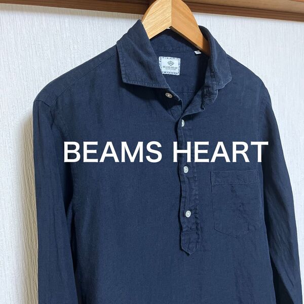 【美品】BEAMS HEART リネン プルオーバーシャツ ネイビー