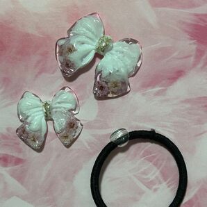 1 ハンドメイド ドライフラワー リボン ヘアゴム 2個 レジンハンドメイド レジン