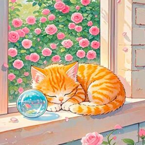 クロスステッチキット ガラスのボールと仔猫 (11CT、図案印刷あり)