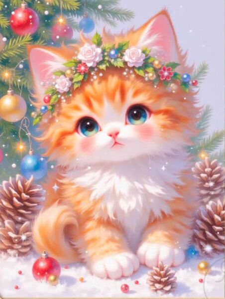 クロスステッチキット クリスマスイブの仔猫 (11CT、図案印刷あり)