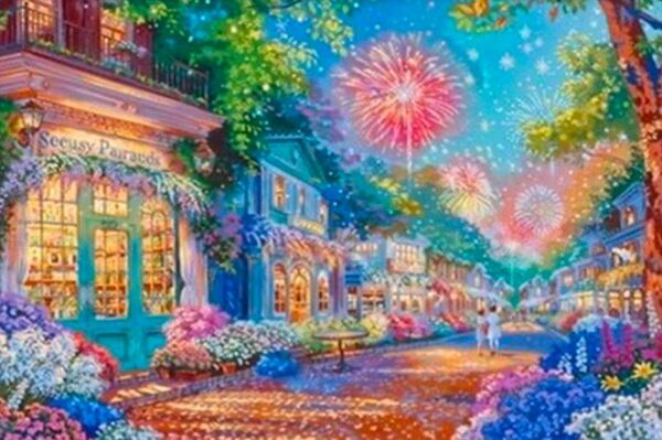 クロスステッチキット 夜空に咲く花火 (11CT、図案印刷あり)