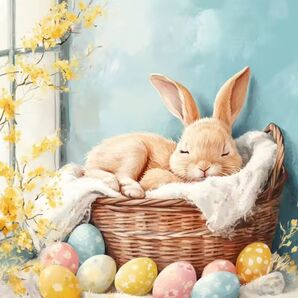 クロスステッチキット 仔うさぎのイースター (11CT、図案印刷あり)