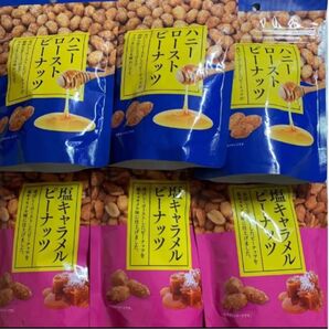 【豆菓子】塩キャラメルピーナッツ・ハニーローストピーナッツ 80g×6袋 合計480g おつまみ おやつ お菓子 豆詰め合わせ