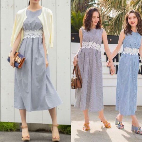 tocco closet★レース×ストライプマキシワンピース★