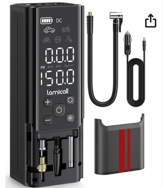 電動空気入れ エアーコンプレッサー搭載 空気入れ 自転車 バイク 自動車 12V DC電源 LED懐中ライト TYPEーC充電