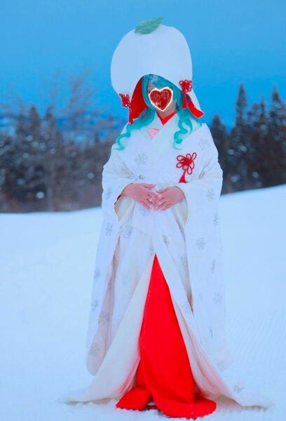 雪ミク2013 コスプレ 白無垢 フルセット衣装、ウィッグ、草履、雪うさぎ