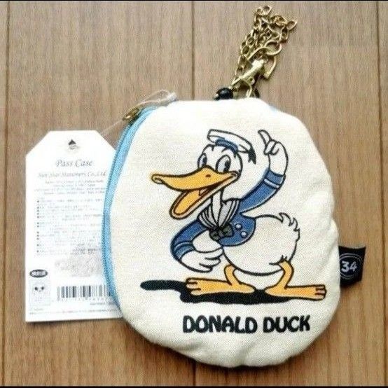 Disney ディズニー ドナルドダック パスケース リール付き 定期入れ サンスター文具 新品未使用 美品 タグ付き