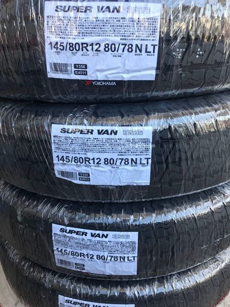 25年製!送料込み!145/80R12 80/78 ヨコハマタイヤY356スーパーバン新品4本セット145R12 6PRラップ巻き