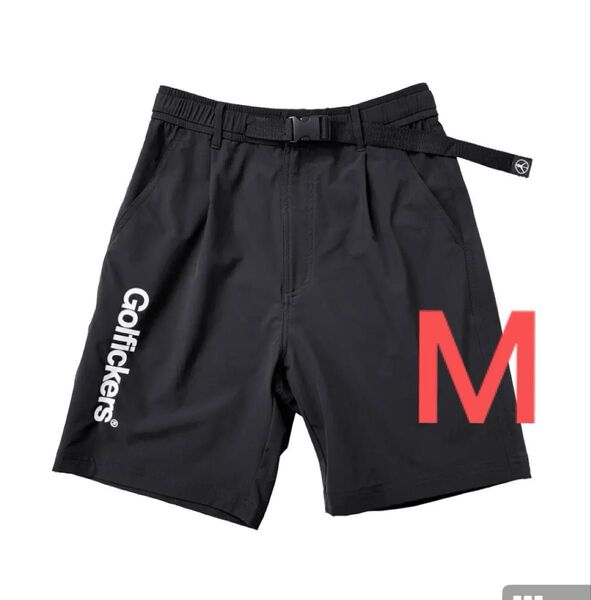 新品!Golfickers ゴルフィッカーズ ストレッチナイロンハーフパンツ 黒 M