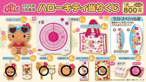 サンリオ 当たりくじ ハローキティ当たりくじ マスコット 収納 レジャー タオル ポーチ 鏡 6点
