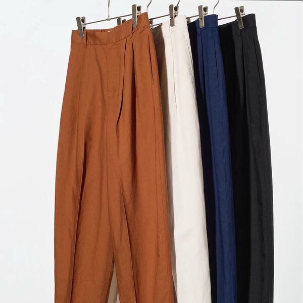 【新品未使用】リネンブレンドバレルレッグパンツ パンツ